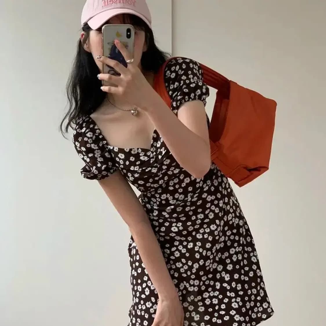 [새상품] 루루서울 리플리 퍼프 미니 드레스 브라운 상품이미지5