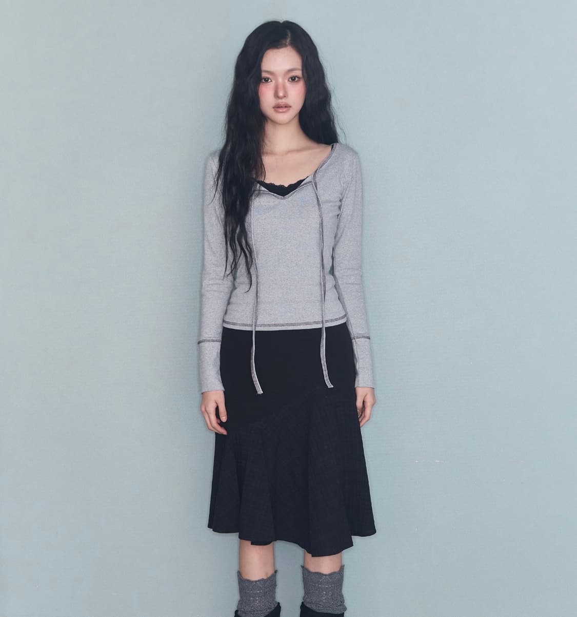 mireco 미레코 STITCH RIBBON T GREY 상품이미지2