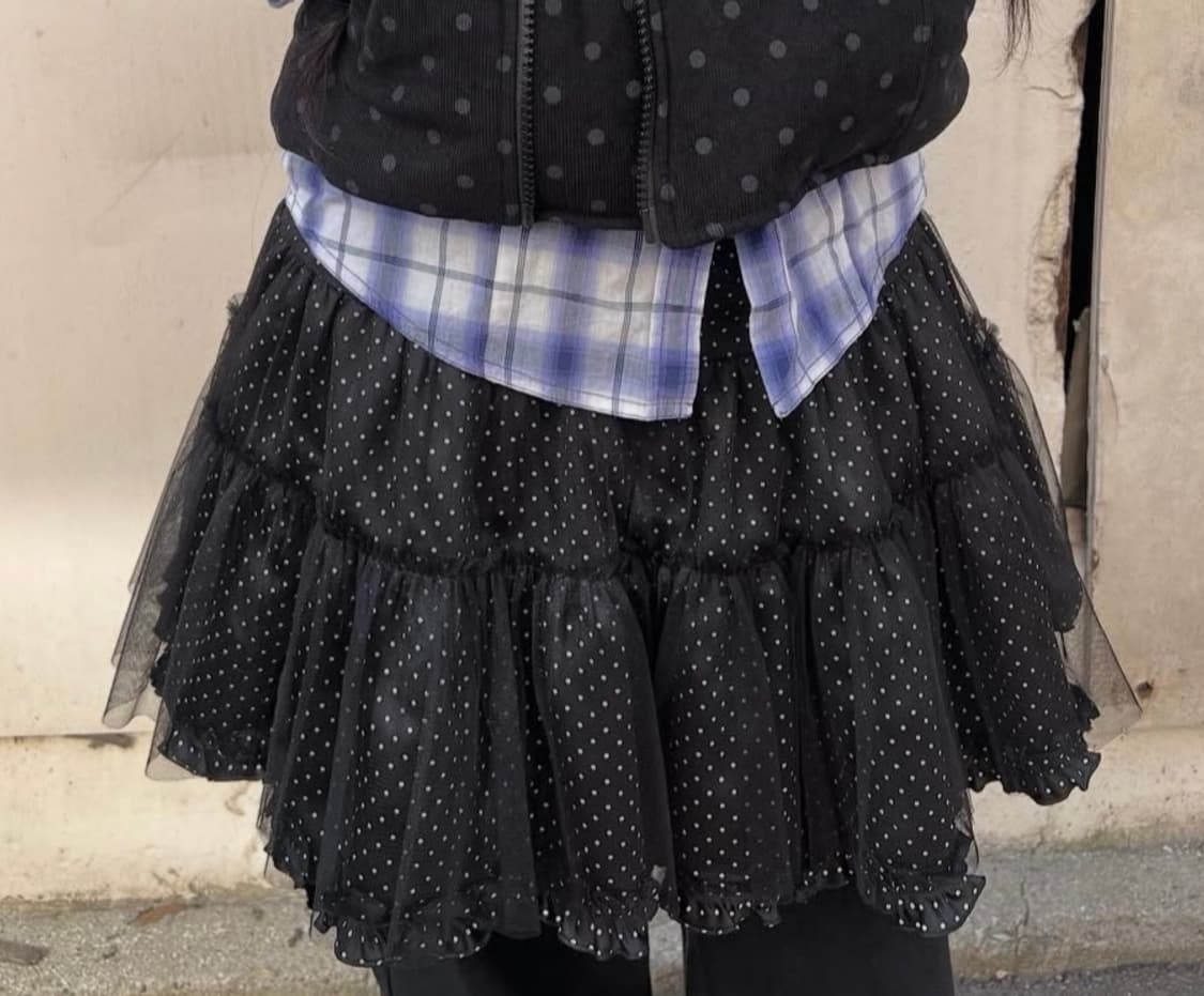 도트 망사 레이어드 프릴스커트 상품이미지1