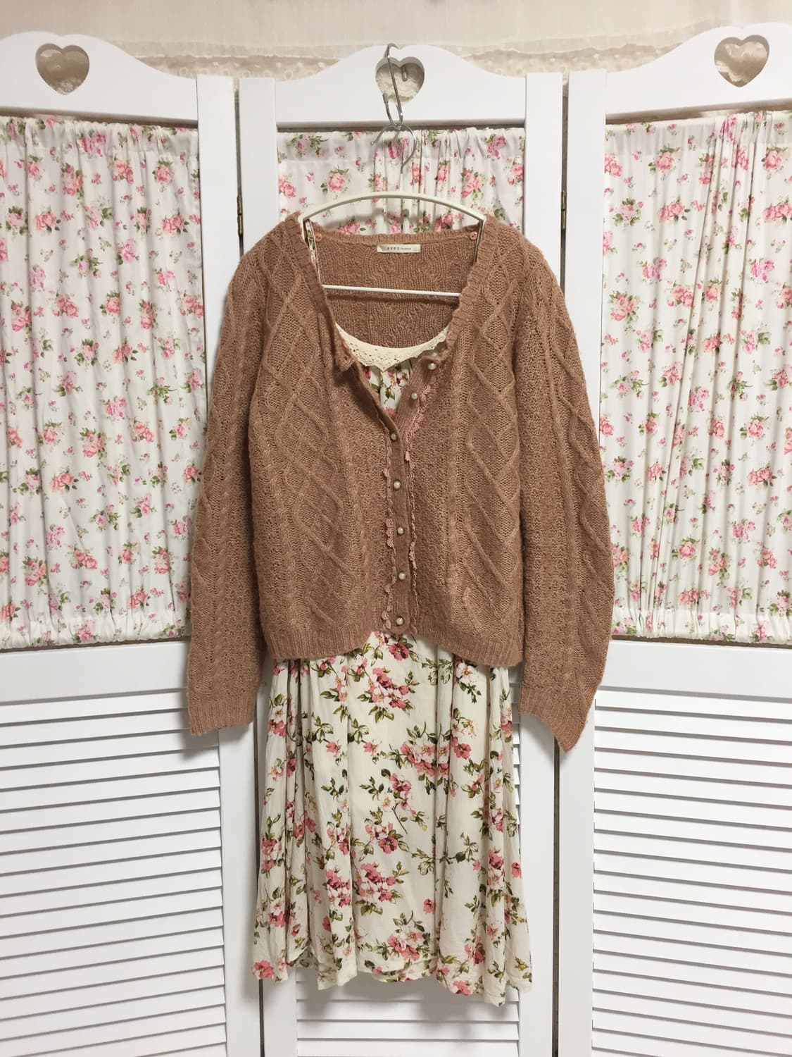 빈티지 엑시즈팜 핑크베이지 니트가디건 상품이미지2