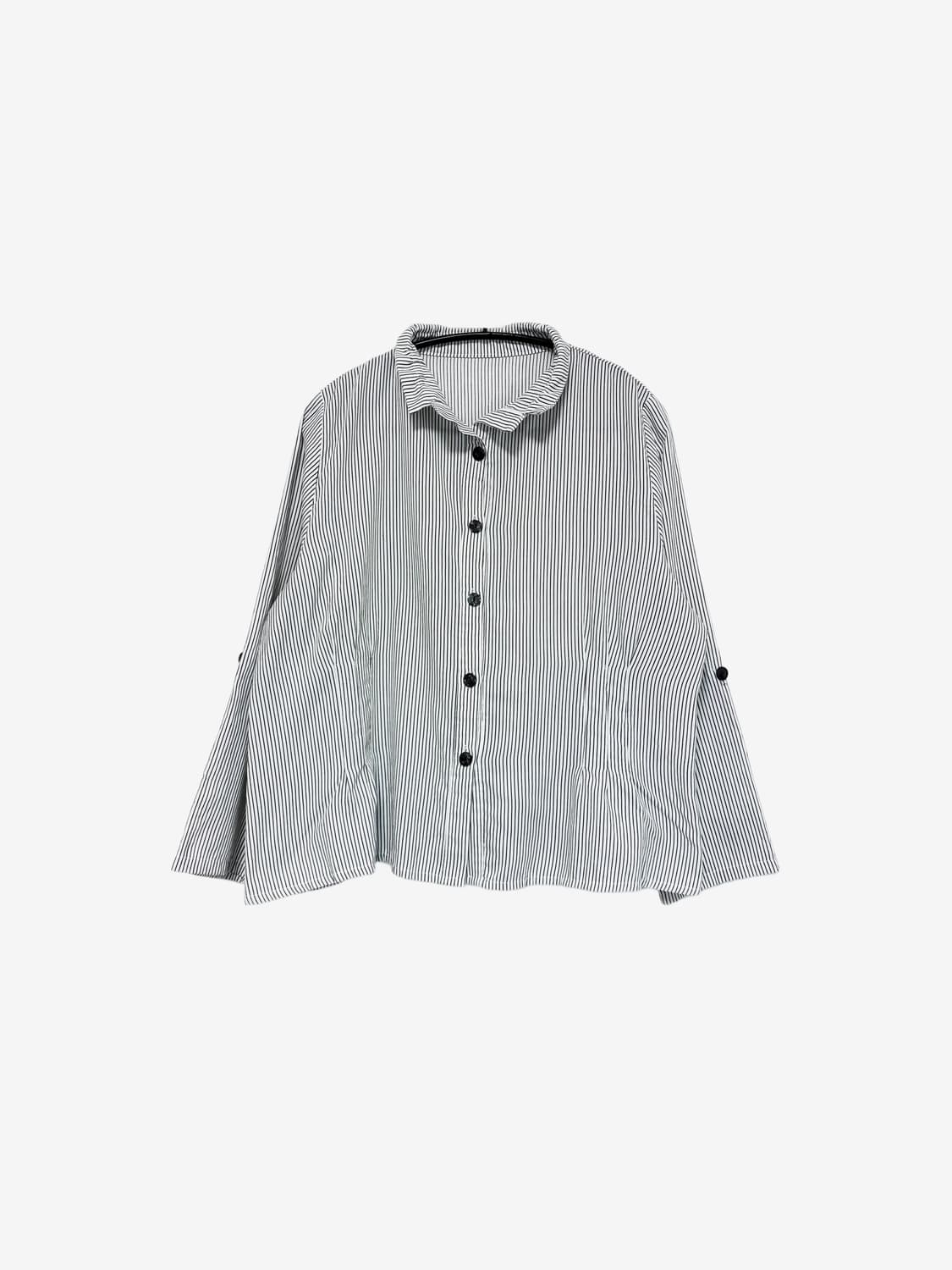 Ruffled Wire Neck Stripe Blouse – Grey 상품이미지3