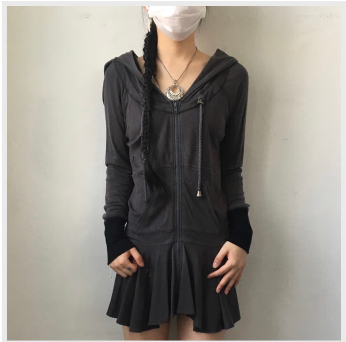 산빈티지 슬림 핏 레이어 후드 집업 원피스 상품이미지1