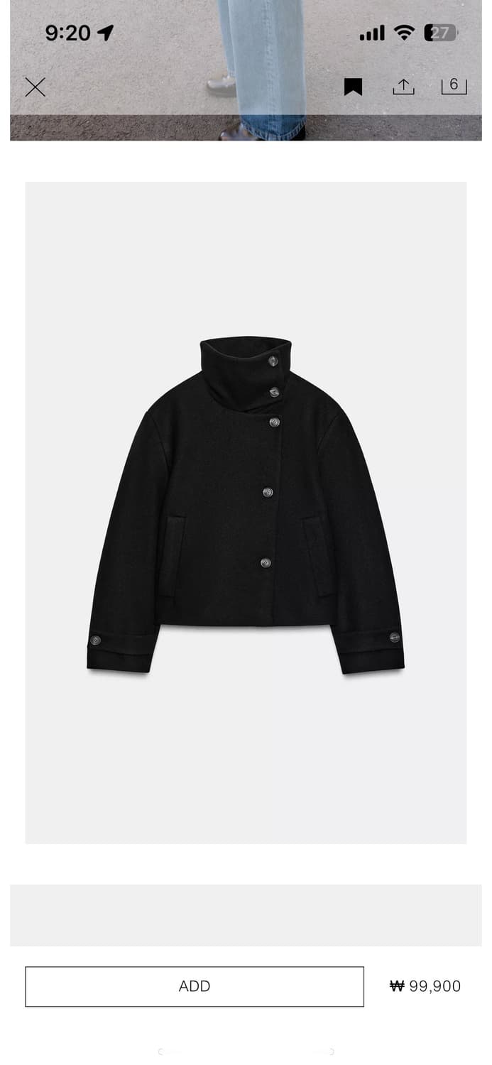 자라 하이넥 울 숏코트 2078/780/800 블랙 xs 상품이미지3