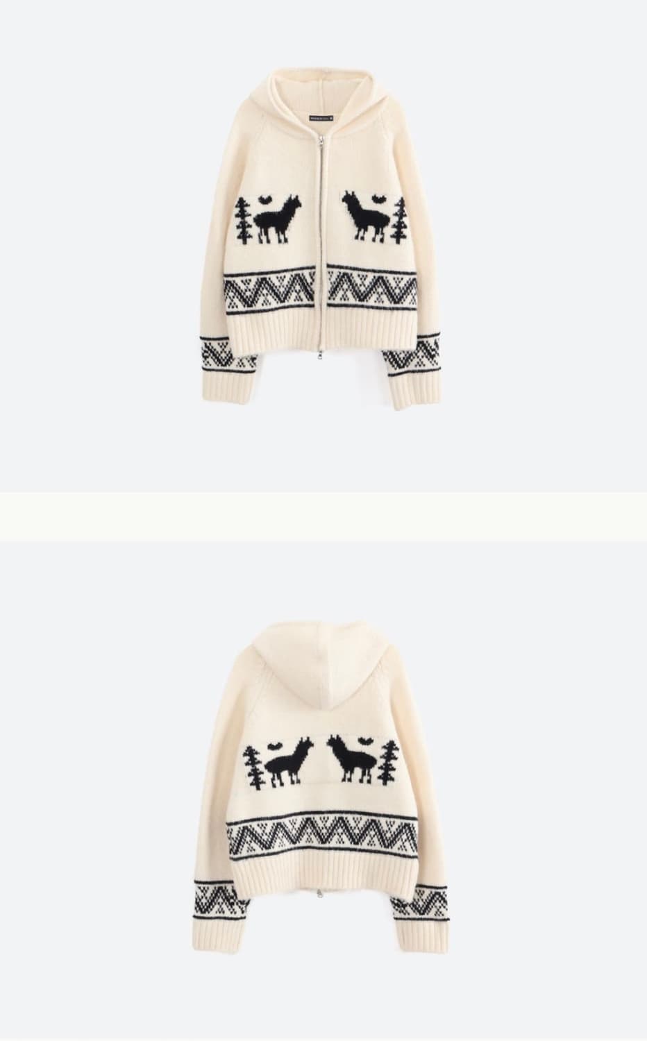 론론 알파카 재큐어드 후드 집업 니트 크림 상품이미지6