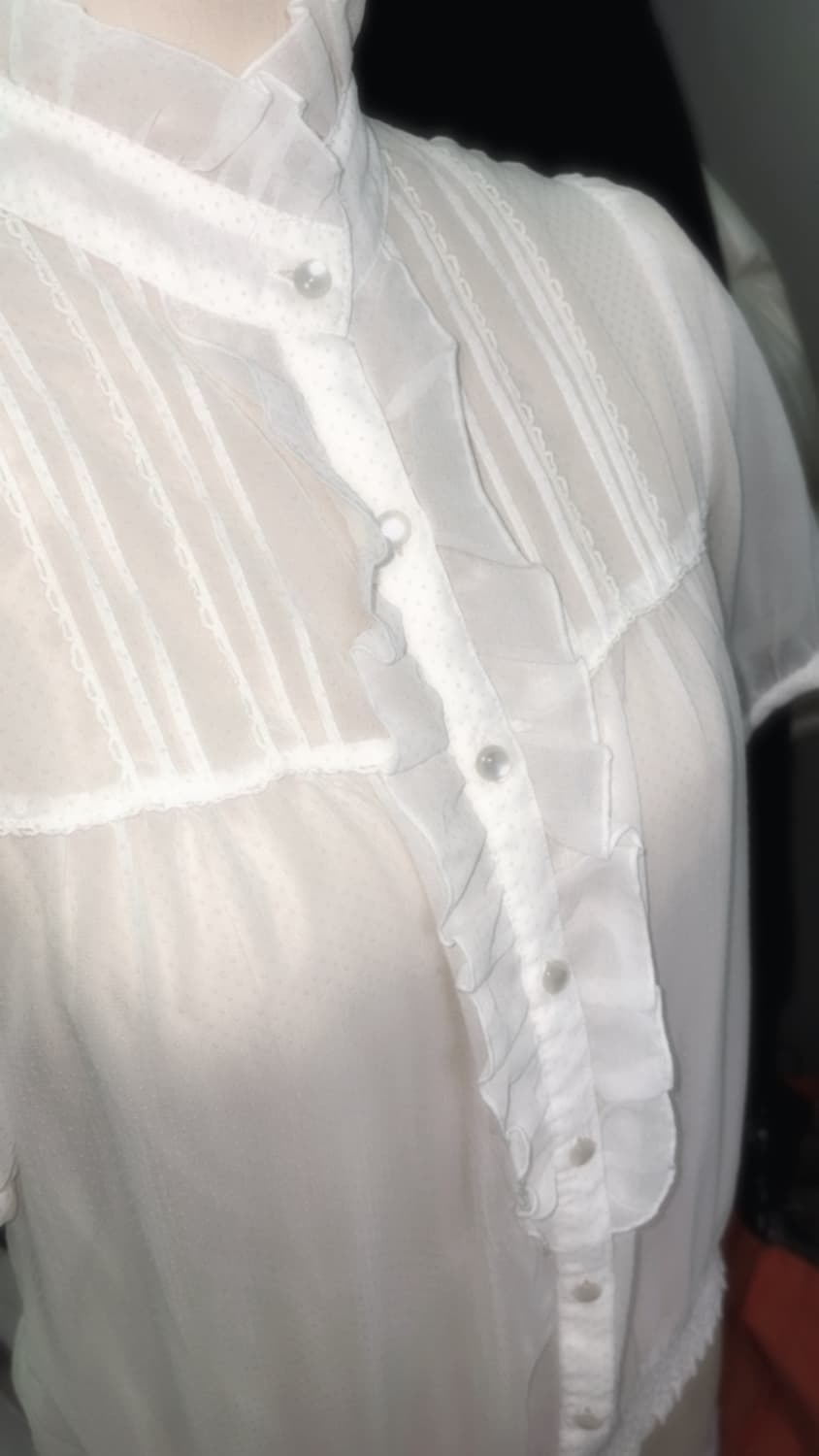 일본 빈티지 도트 시스루 디테일 셔츠 모리 라떼갸루 프레피 상품이미지2