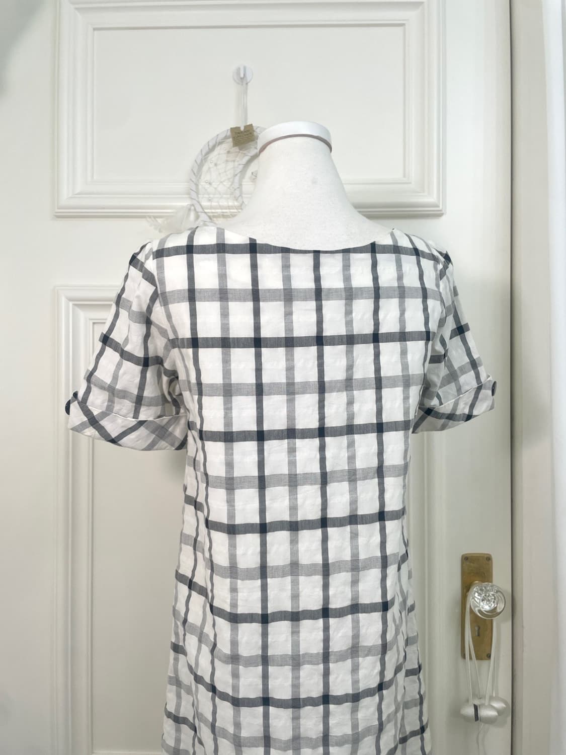 white black check button point summer op 상품이미지4
