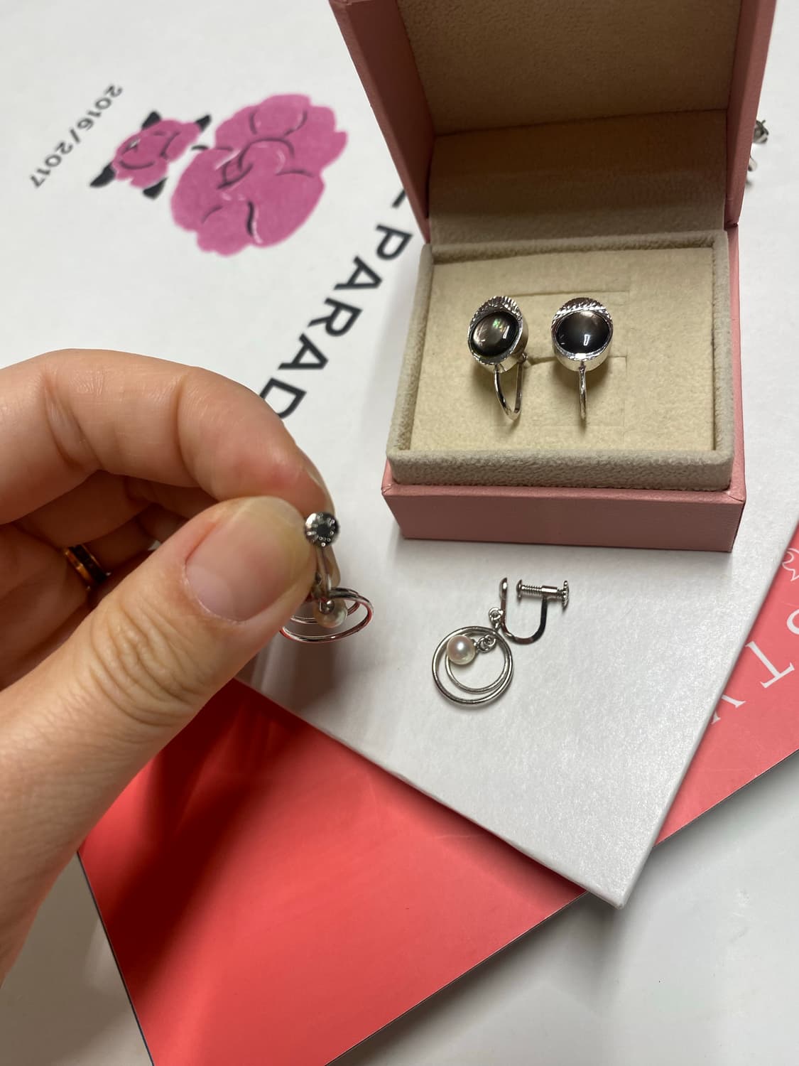 쉘 진주 귀찌형 귀걸이 세트 상품이미지3