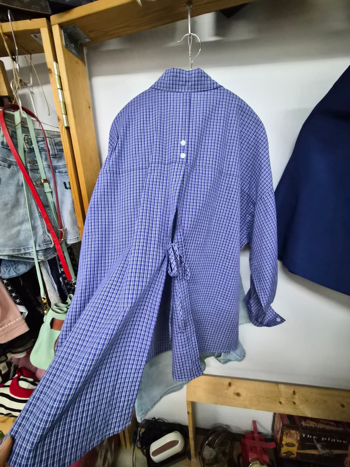 백오픈 체크 박시셔츠. 시스템 플레어스커트 상품이미지1