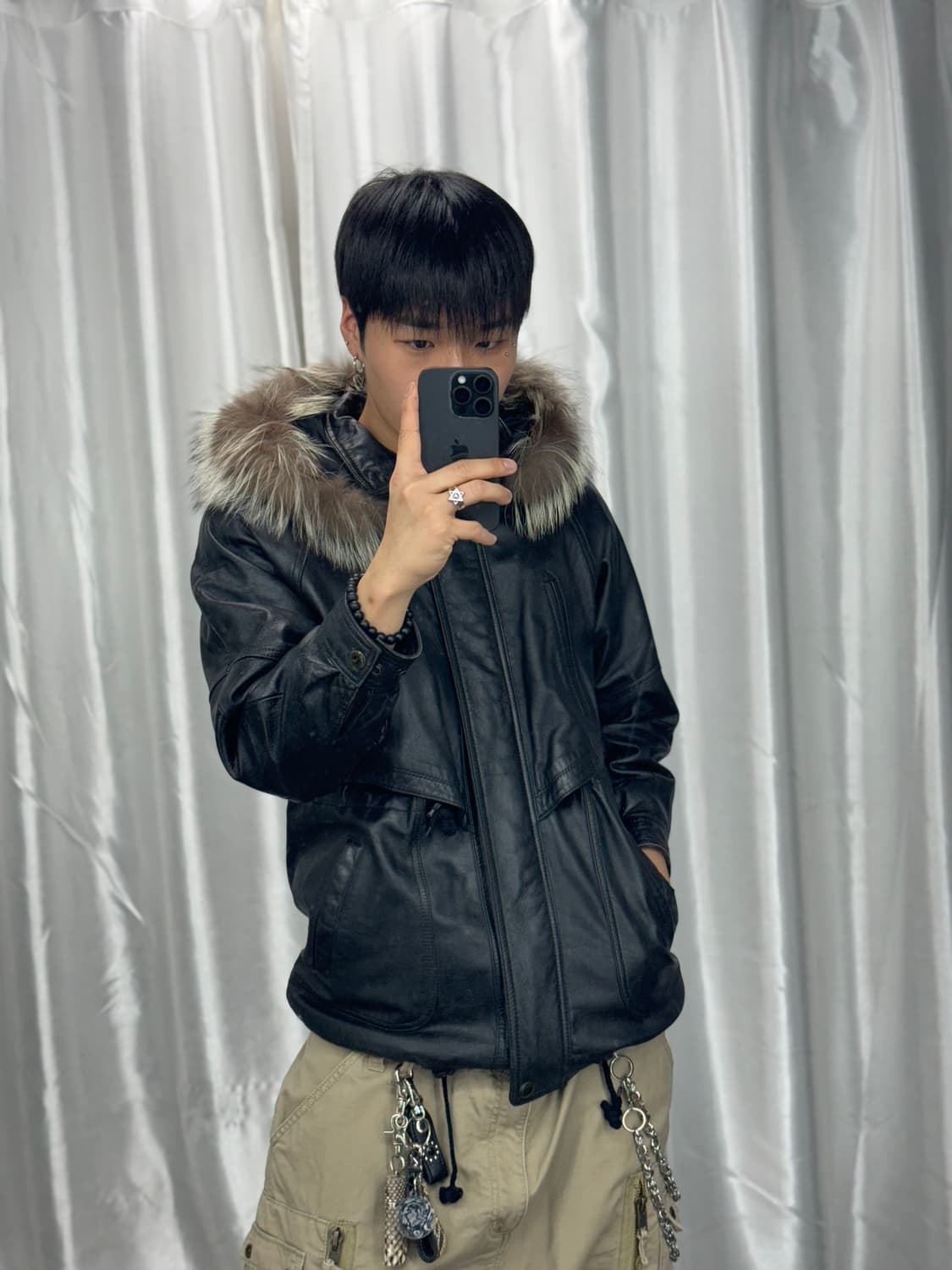 Vintage leather fur half coat 상품이미지3