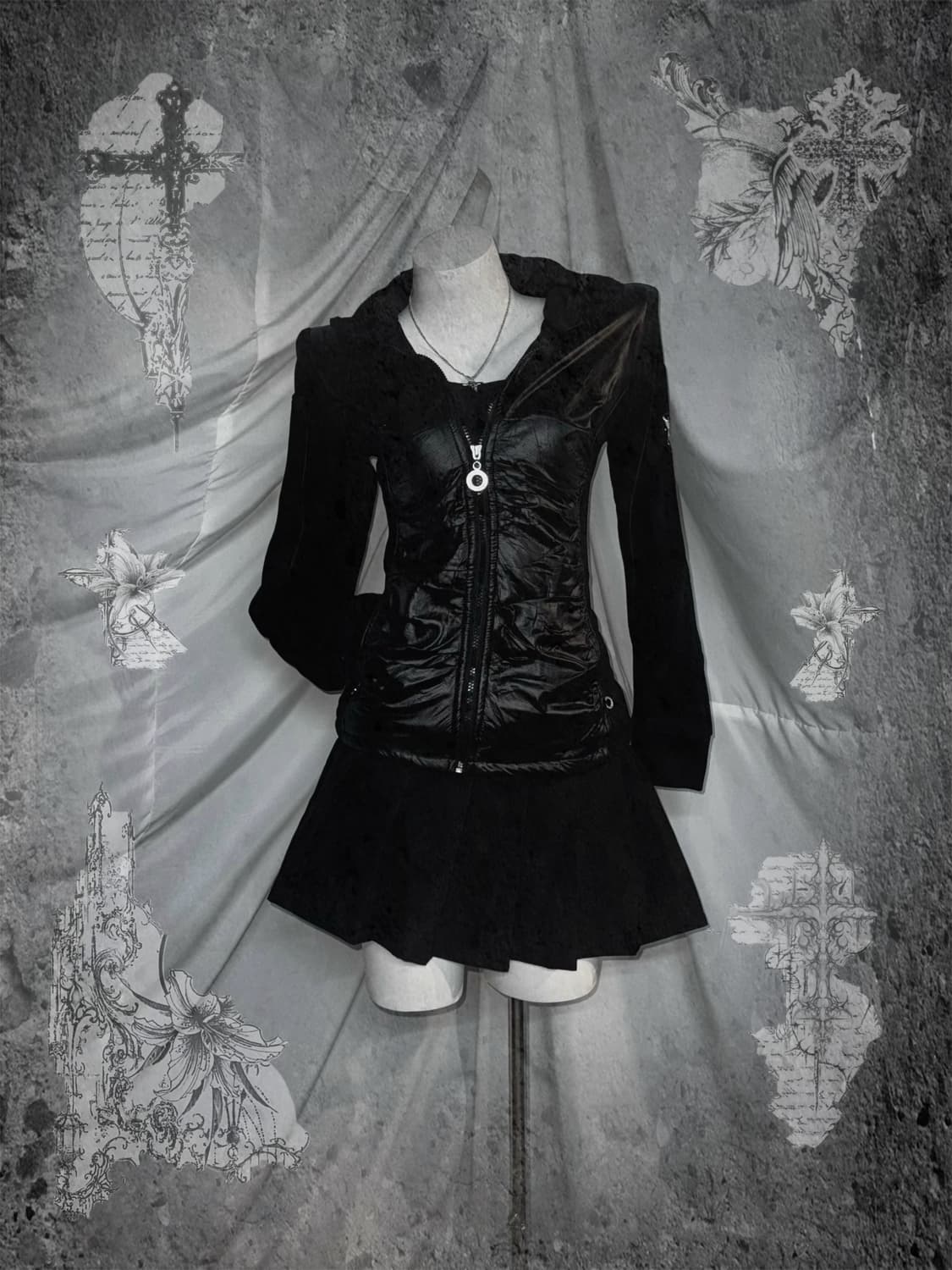 블랙 데일리 펑크 힙 딱붙 코디세트 상품이미지1