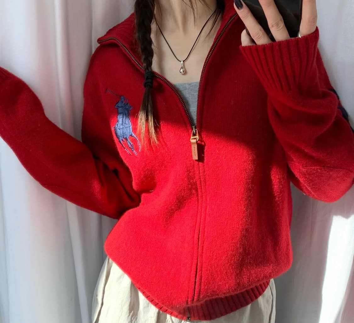 폴로 빅포니 니트집업 레드 상품이미지1