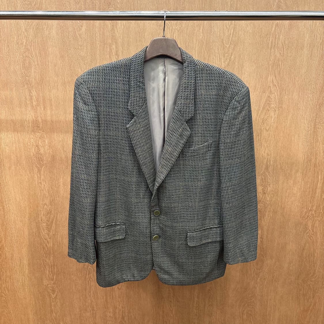 입생로랑 싱글 블레이저 자켓 하운드투스 체크 패턴 투버튼 디테일 브라운 상품이미지2