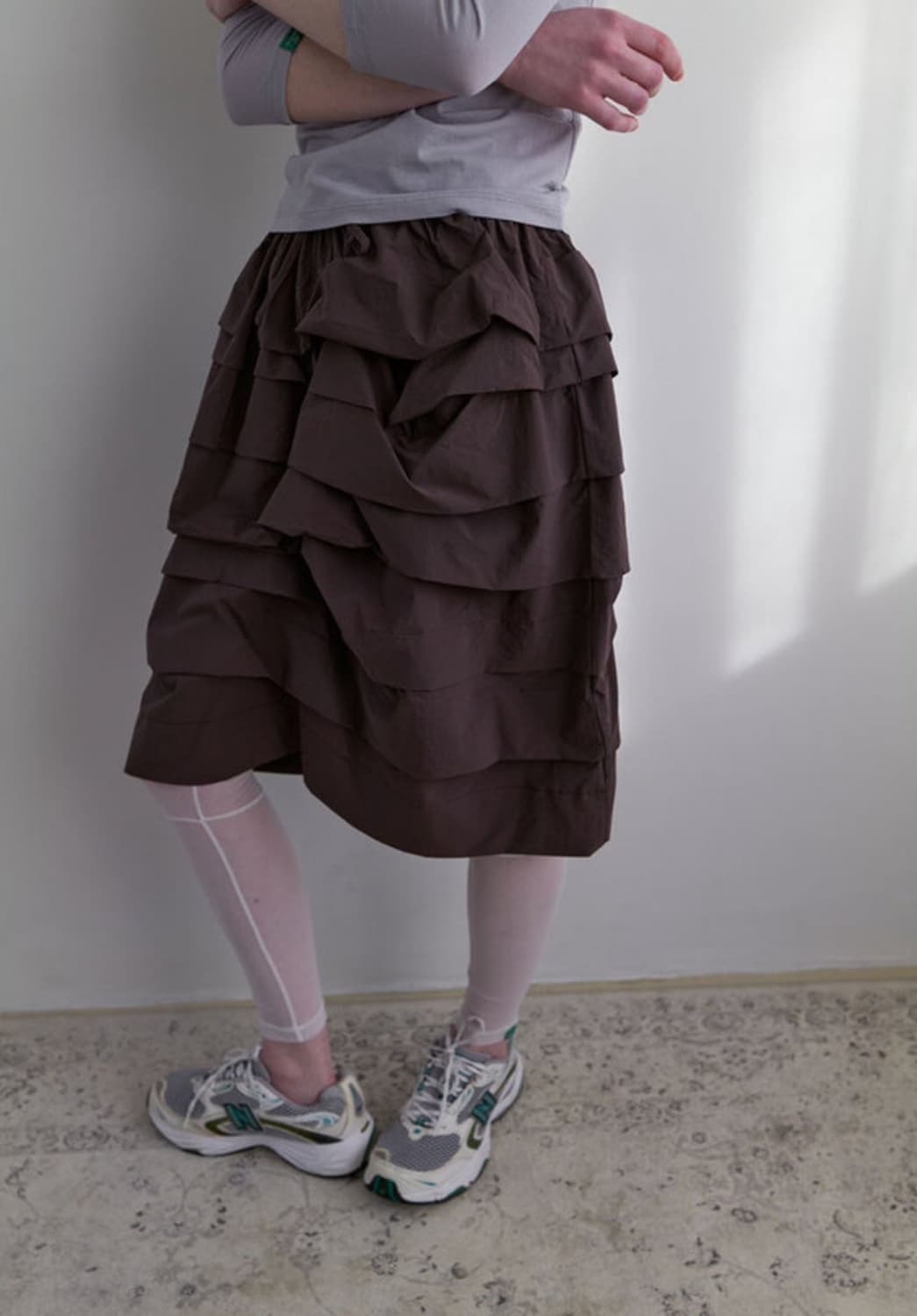 NOCONTENT Nylon Pintuck Mid Skirt(brown) 상품이미지5