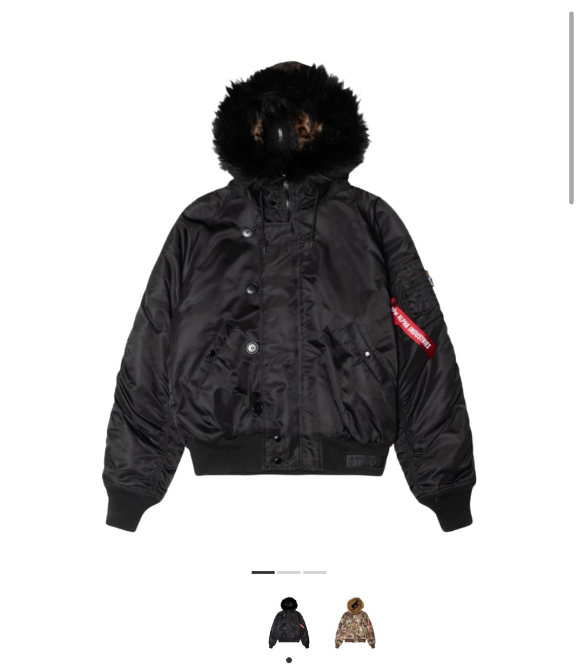 스투시 x 알파 인더스트리 N-2B 숏 웨이스트 파카 블랙 상품이미지1