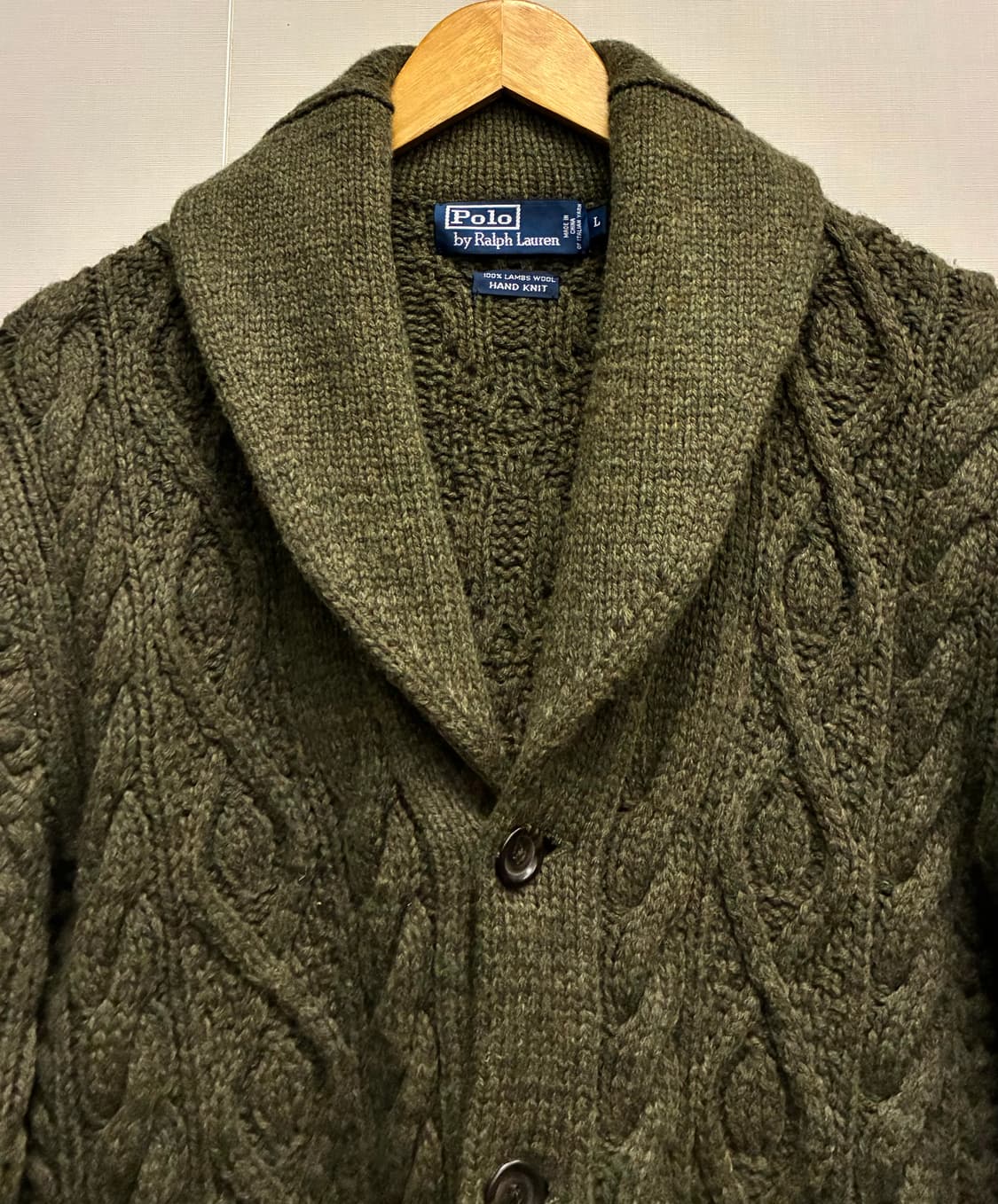 (L)00s 폴로랄프로렌 램스울 케이블 핸드니트 숄카라 가디건 상품이미지3