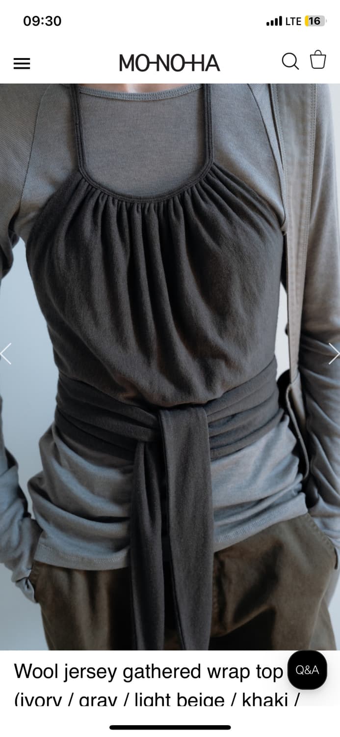 Monoha 모노하 Wool Jersey Gathered Wrap 그레이 상품이미지3