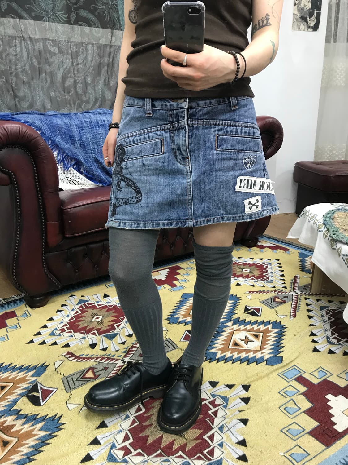 빈티지 여성 패치 디테일 데님 미니스커트 (Z1101) 상품이미지1