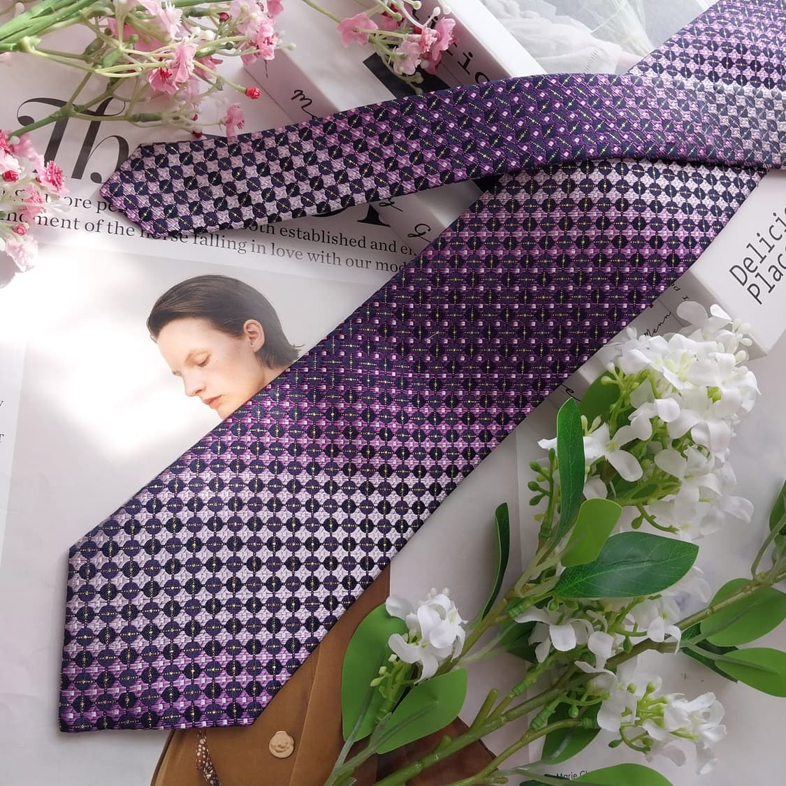 니나리치 실크 퍼플 패턴 넥타이 8.9cm A+등급 K2380 상품이미지4
