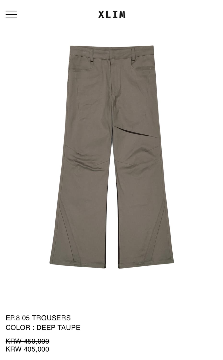 [L] XLIM 엑슬림 EP.8 05 TROUSER deep taupe 상품이미지1