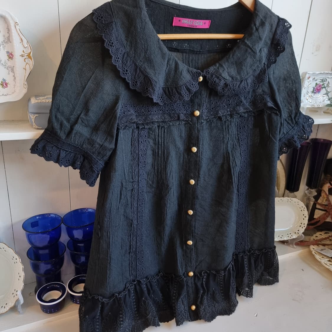 홀리걸 레이스 카라 블라우스 블랙 상품이미지3