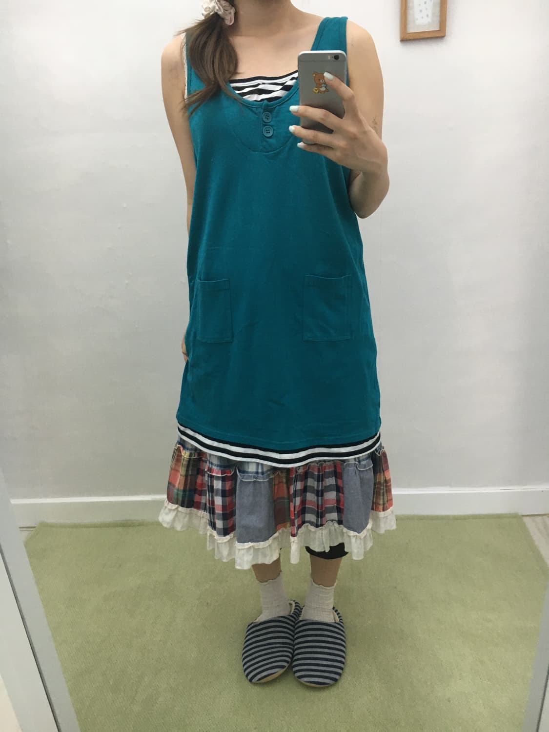 청록 스트라이프 레이어드 원피스 상품이미지2
