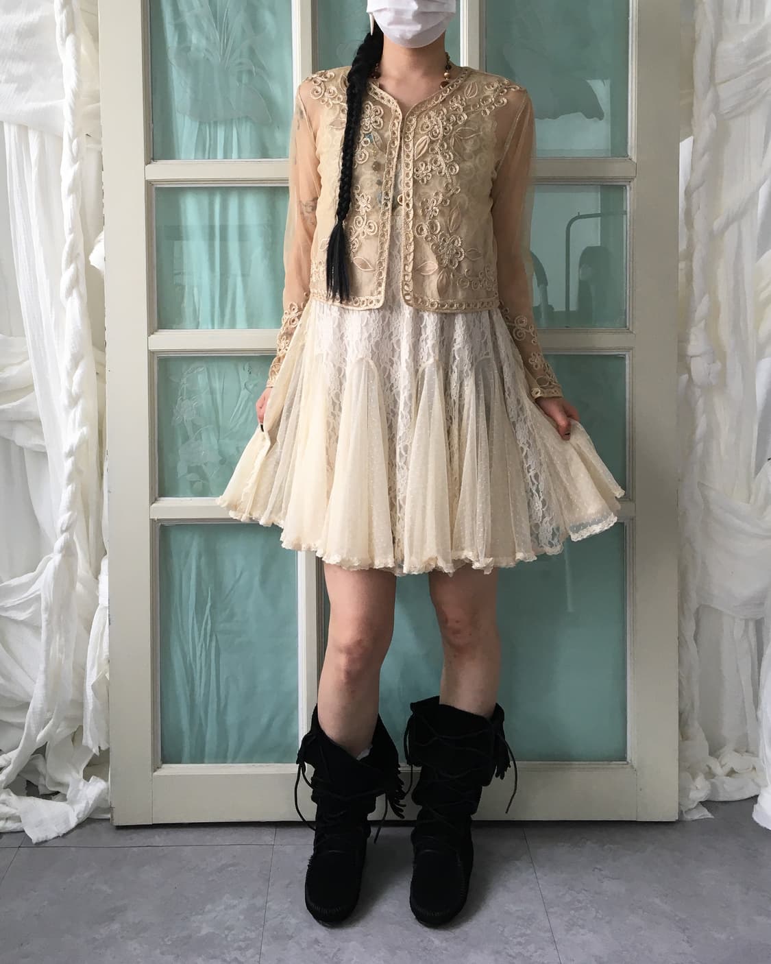 Axes femme lace pattern mixed sleeveless 상품이미지10