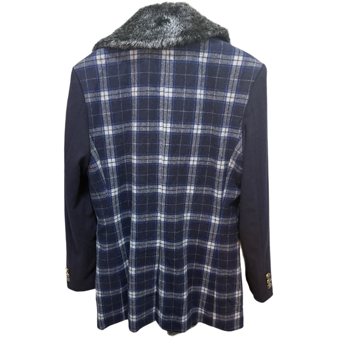 빈티지 네이비 체크 털 카라 코트 상품이미지7