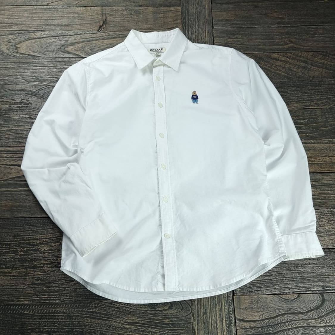 [후아유] 곰돌이 자수 셔츠 화이트 M18959 상품이미지1