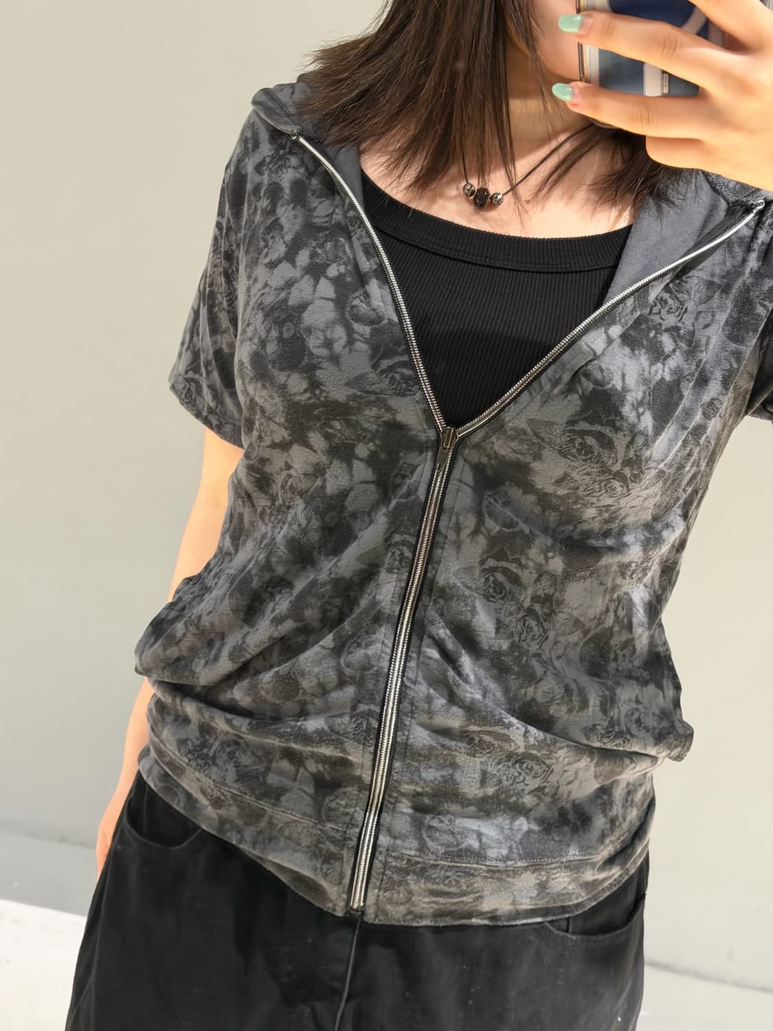 skull & rose printing hood zip-up 상품이미지4
