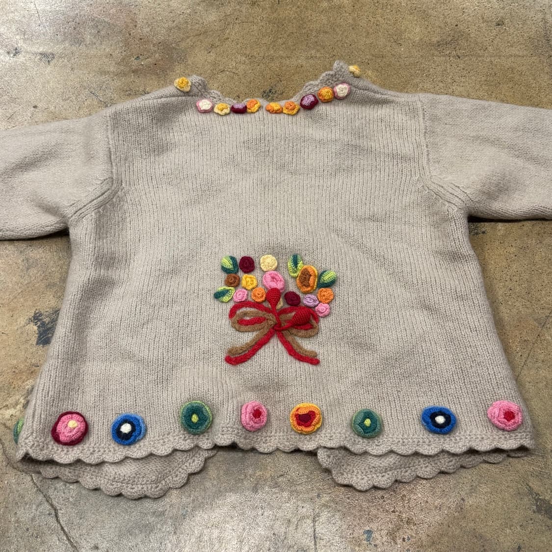 모리 빈티지 베이지 브라운 플라워 니트 가디건 상품이미지4