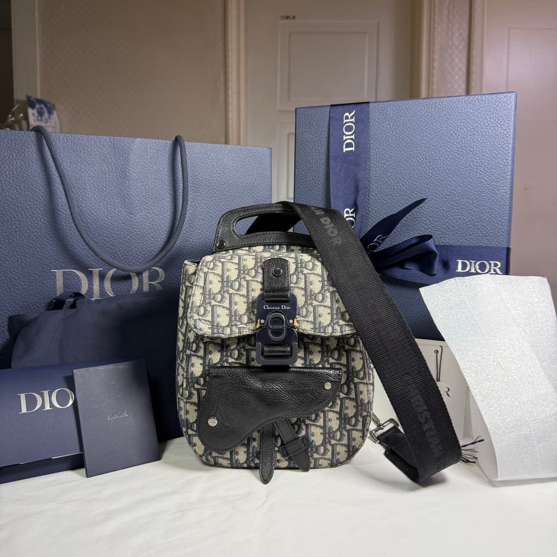 [풀구성] 디올 오블리크 자카드 그레인드 카프스킨 갤럽 슬링백 숄더백 상품이미지1