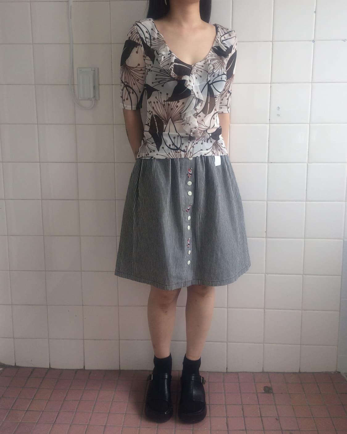 Pattern frill mesh top 상품이미지6