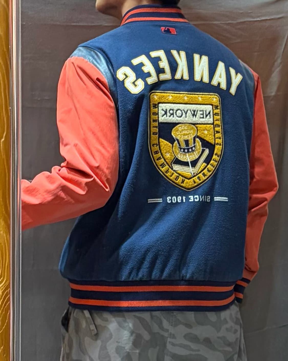 L MLB 뉴욕양키스 패치 빅로고 바시티 자켓 상품이미지2