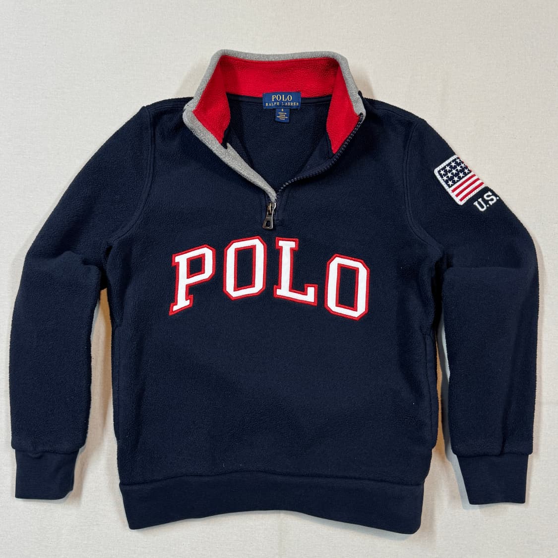 6) 폴로 랄프로렌 키즈 아동용 네이비 USA 플리스 반집업 상품이미지2