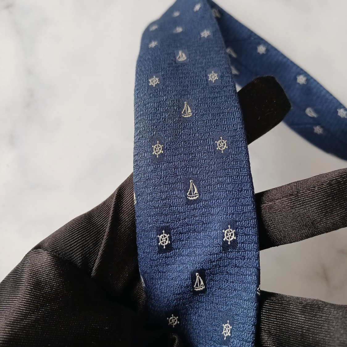 에스.티. 듀퐁 실크 블루 요트 자수 넥타이 8cm A등급 E932 상품이미지10