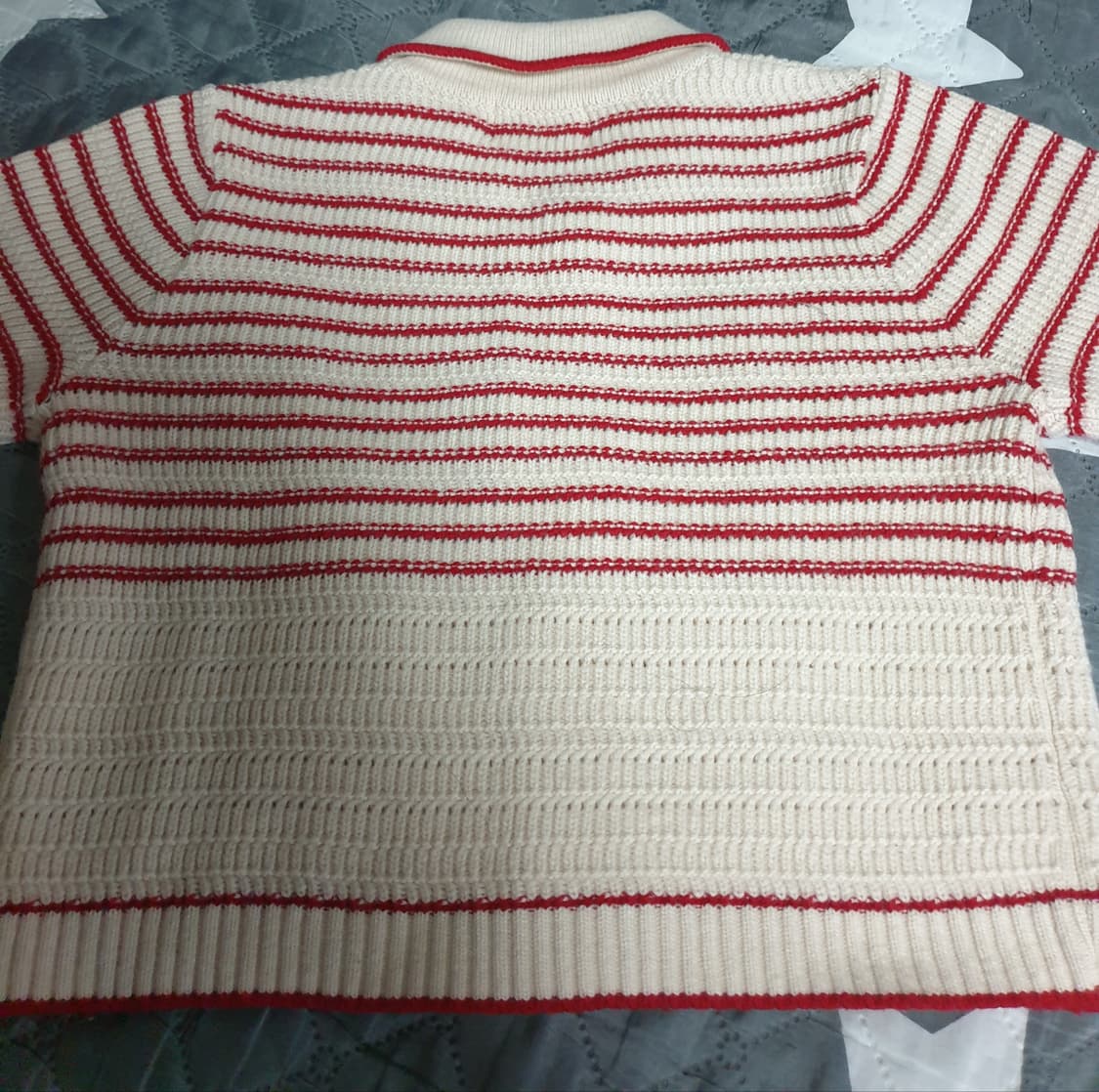 에이치모드  로빈 스트라이프 메리노울 크롭 카라 가디건 레드 (F) 상품이미지4