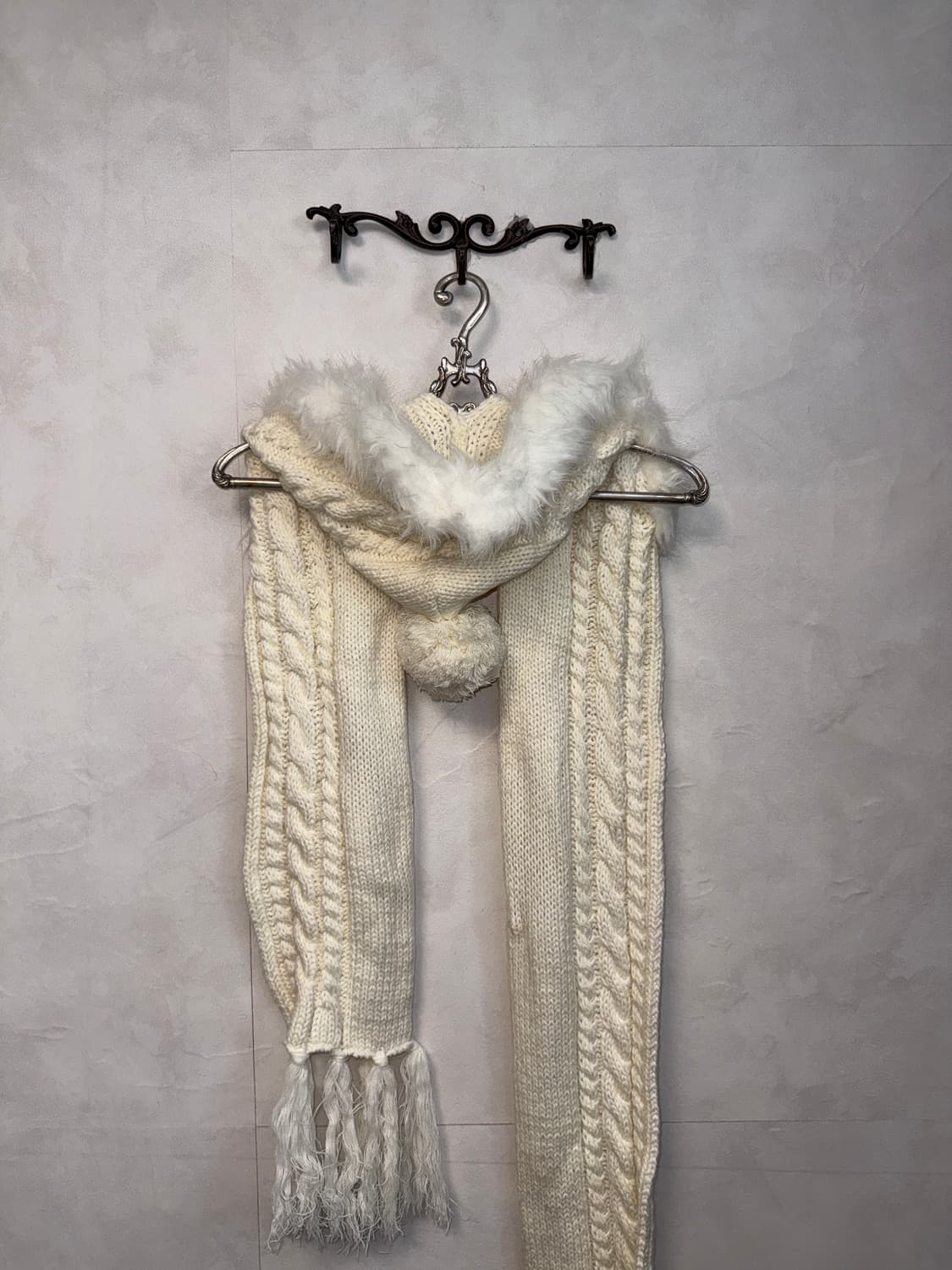 Ivory grunge fur hood knit muffler  상품이미지2