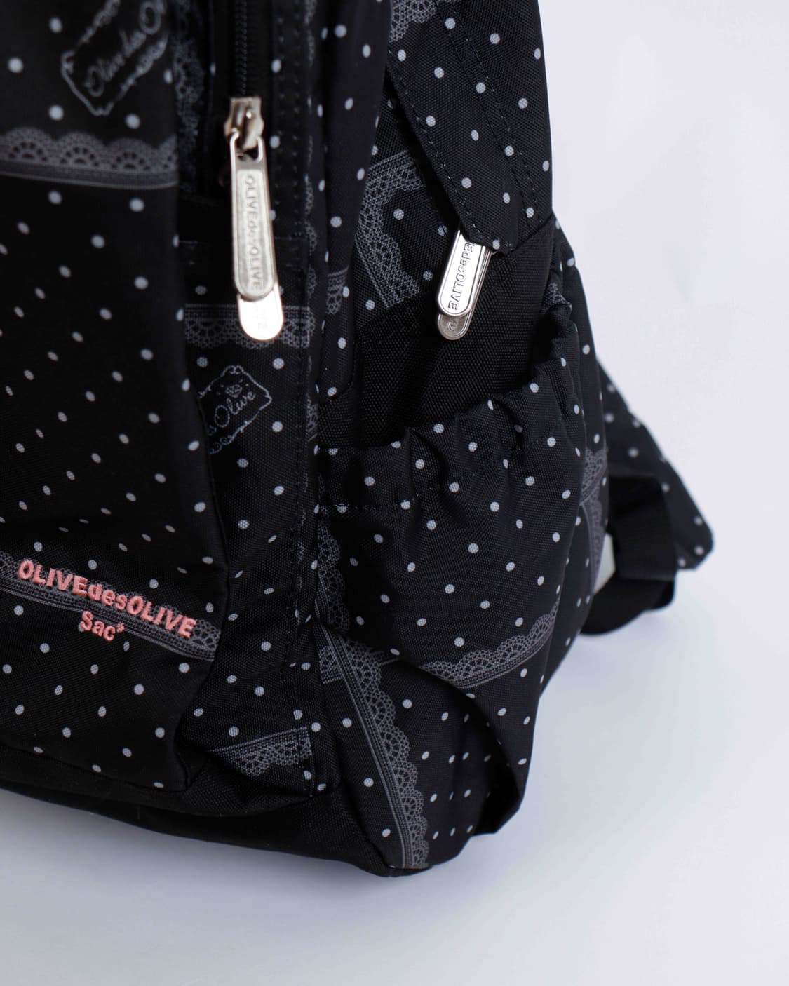 [OLIVE des OLIVE] 블랙 컬러 도트 레이스 패턴 백팩 상품이미지4