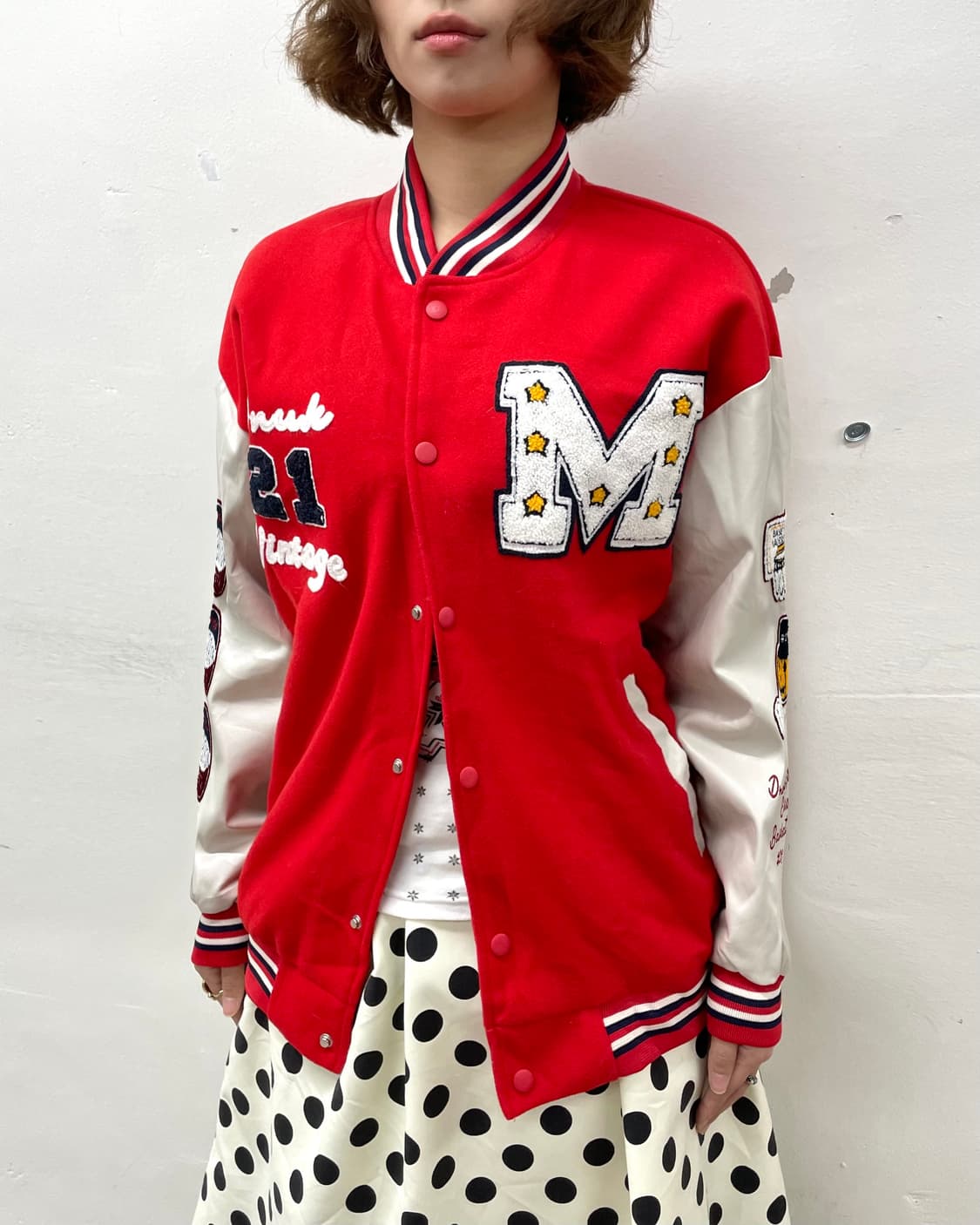  Retro M Star Patch Red Stadium Jacket 상품이미지4