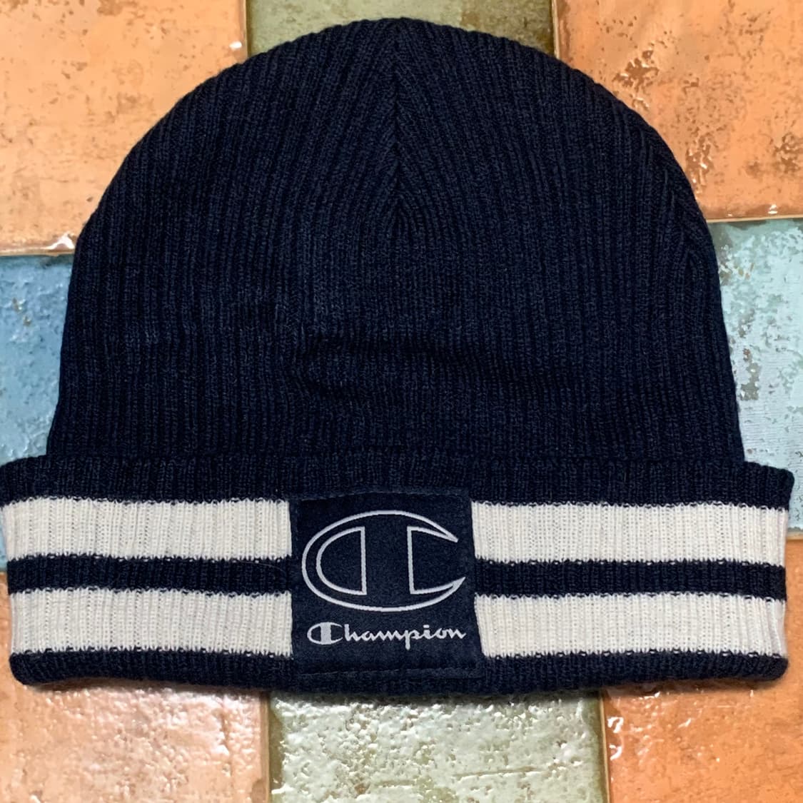 챔피온 빅로고 라인 니트 비니 네이비 상품이미지1