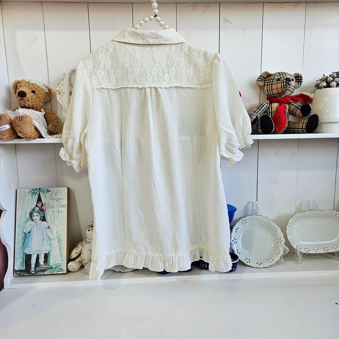 크림 아이보리 리본 레이스 블라우스 상품이미지6