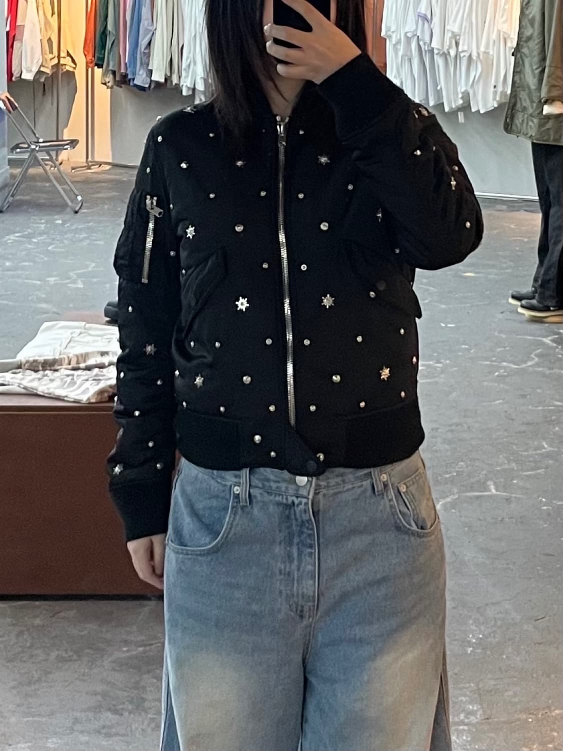 산드로 스터드 블랙포켓 봄버자켓 H1480 상품이미지1