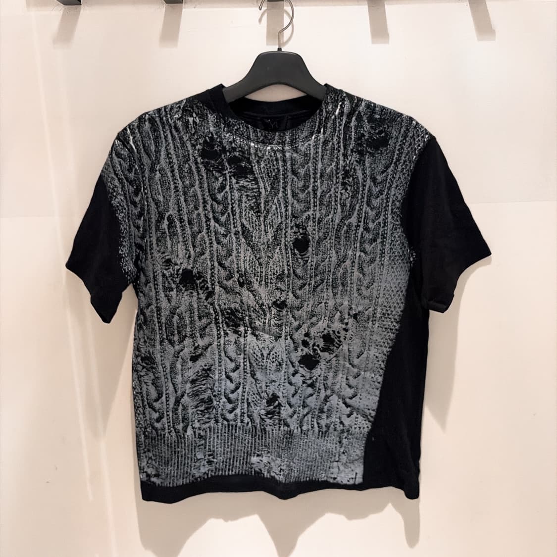 (정품/새상품) Y's 요지 야마모토 공용 블랙 케이블 프린트 티셔츠 상품이미지1