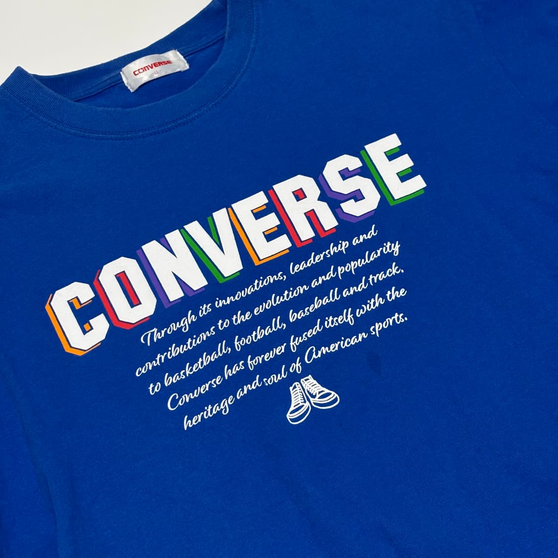컨버스(CONVERSE) 레트로 멀티 컬러 로고 블루 티셔츠 상품이미지2