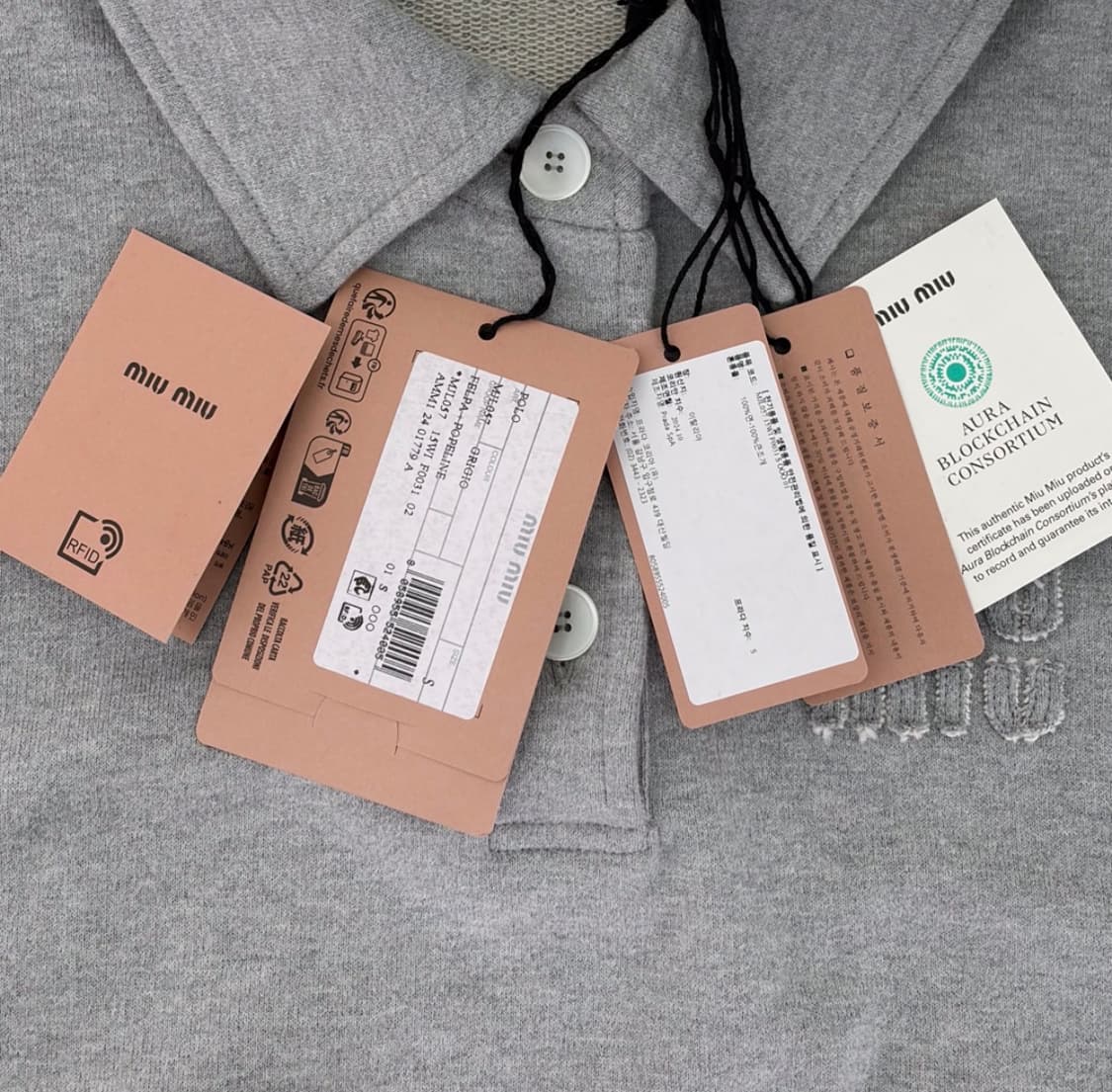 [S] 미우미우 포플린 셔츠 레이어드 카라 맨투맨 스웻 티셔츠 그레이 상품이미지8