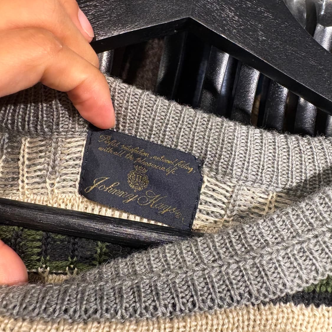 JOHNNY HAYS 그레이 그린 에스닉 3D 쿠지패턴 울 블렌드 라운드 상품이미지2