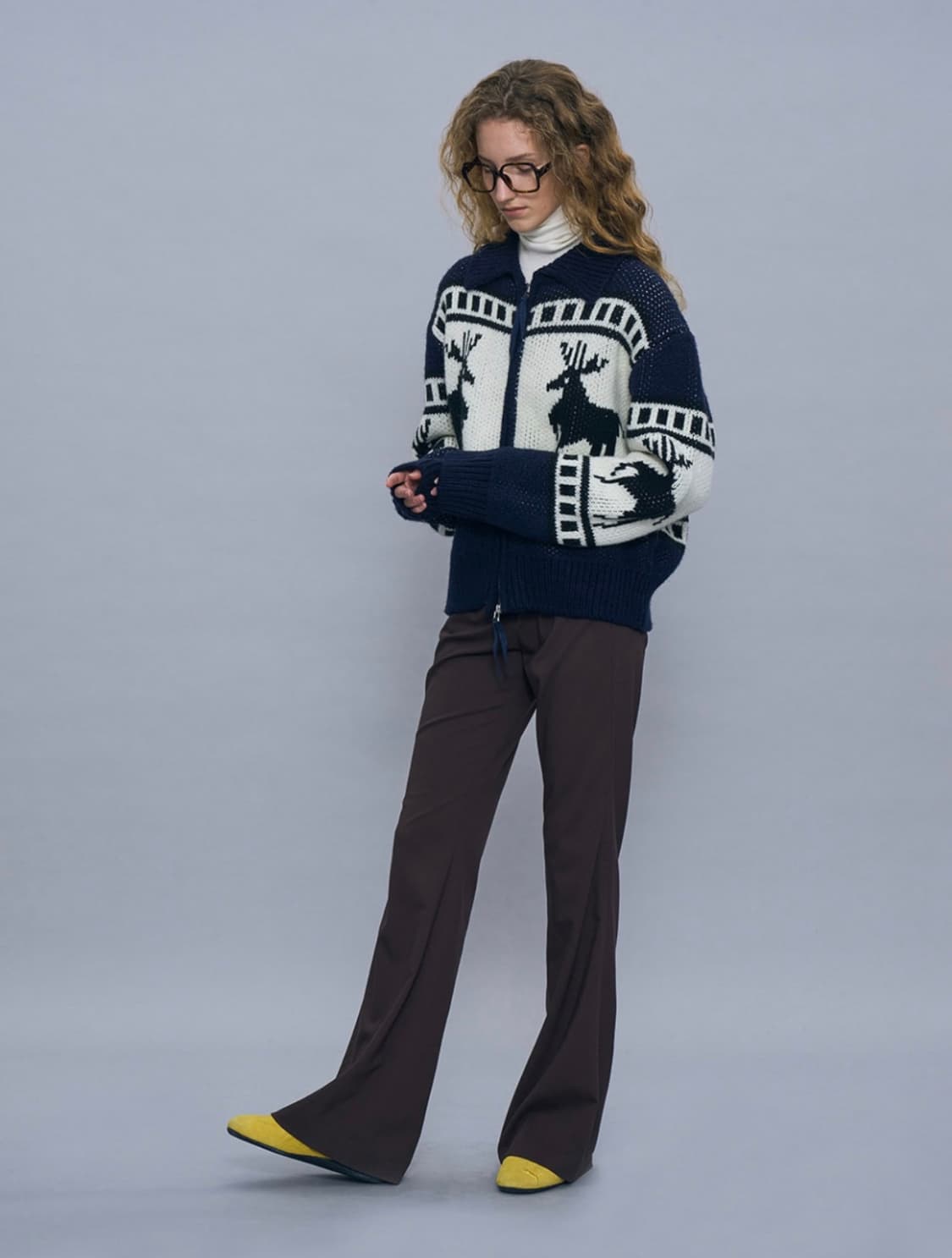 파르티멘토 우먼 코위찬 니트 집업 가디건 네이비  상품이미지3