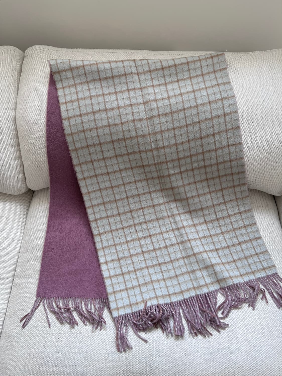 리버서블 캐시미어 머플러 (모브 핑크 & 민트 체크) 상품이미지3