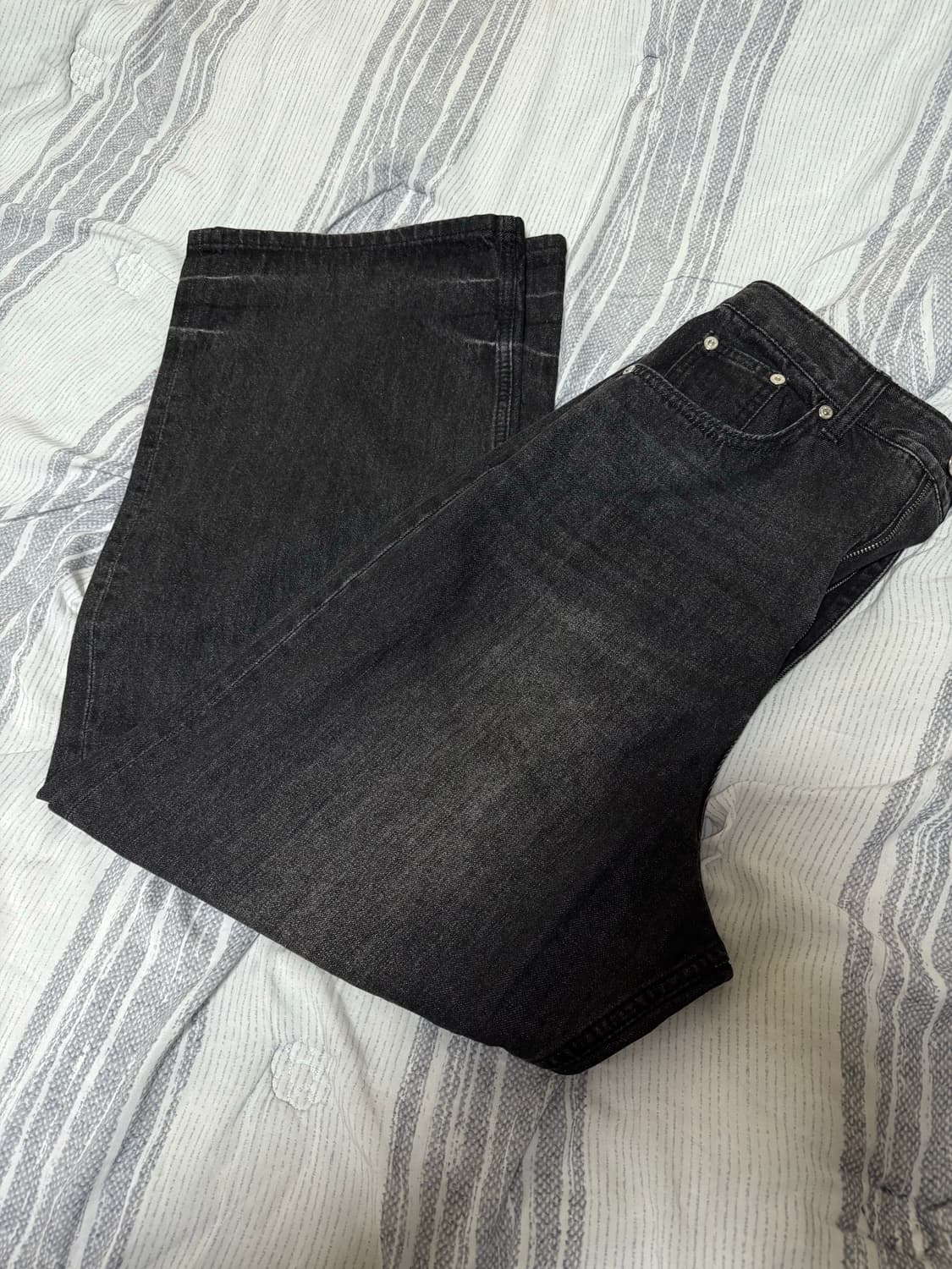 (S) 세터 크리즈 헴라인 와이드 데님 팬츠 블랙 워시드 상품이미지3