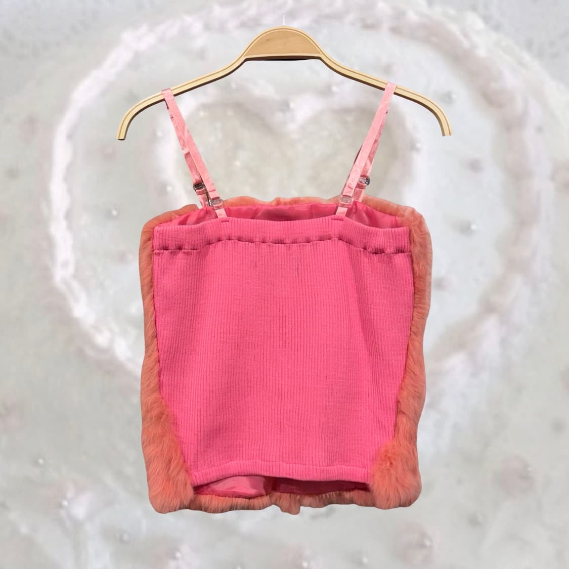 일본 빈티지 핑크 리얼 래빗 퍼 슬리브리스 끈 나시 갸루 키치 토끼털 상품이미지2